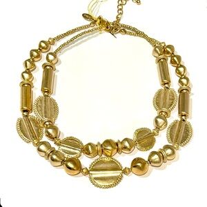 CHICO’S Gold-Tone Textured Bead Layered Necklace | NWOT